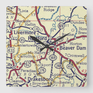 Relógio Quadrado Mapa do Vintage Hartford