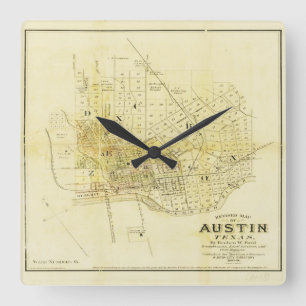 Relógio Quadrado Mapa histórico de Austin