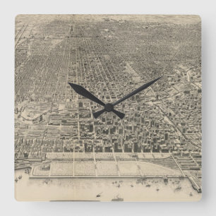 Relógio Quadrado Mapa Pictórico de Chicago (1916)