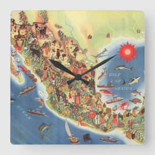 Relógio Quadrado Mapa pictórico de México por Miguel Gómez Medin