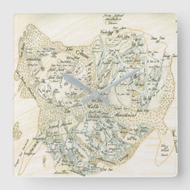 Relógio Quadrado Mapa rotulado de Trino (Frente)