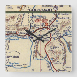 Relógio Quadrado Mapa Vintage de Farmington Novo México