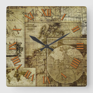 Relógio Quadrado Mapas antigos do mundo antigo e antigos