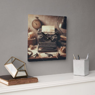 Relógio Quadrado Máquina de Digitalização Antiquada Manuscrita Brow