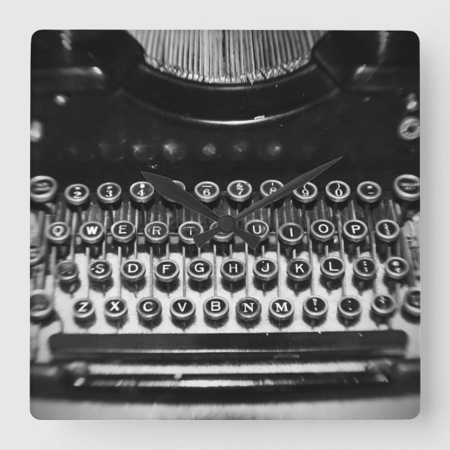 Relógio Quadrado Máquina de escrever preto e branco (Frente)