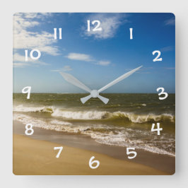 Relógio Quadrado Mar com céu azul -