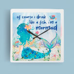 Relógio Quadrado Mar de Mermaid | Beber Como Uma Praia Tropical De<br><div class="desc">Deixem as vossas preocupações afastarem-se com esta bebida no Mar das Sereias como um Relógio de Parede de Peixes. Perfeito para qualquer decor de bar de Tíki ou de praia, este relógio temático submarino te lembrará de levar tempo para relaxar! Apresentando uma sereia caprichosa desfrutando de um coquetel tropical, criaturas...</div>