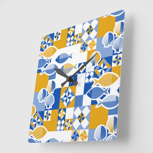 Relógio Quadrado Mar e azulejos (Ângulo)