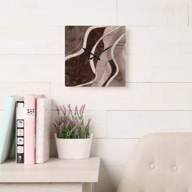 Relógio Quadrado Marble Agate Gold Glam 5 (Sala de leitura)