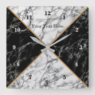 Relógio Quadrado Marble de Verificação Preto e Branco da Tendênc