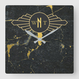 Relógio Quadrado Marble Preto - Três Letras - Decência de Arte Mono