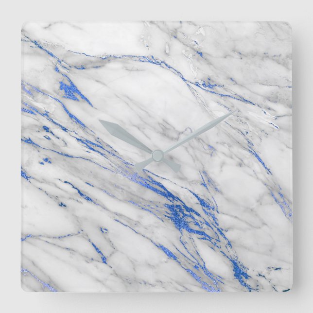 Relógio Quadrado Marble White Cinza Saphire Marinho Blue Carrara (Frente)