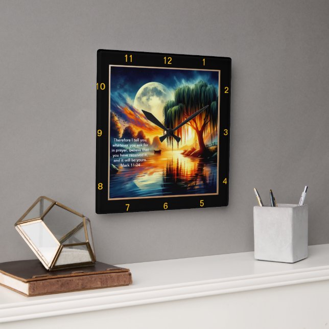 Relógio Quadrado Marca 11:24 Bênção: tela pessoal doméstica (Escritório)