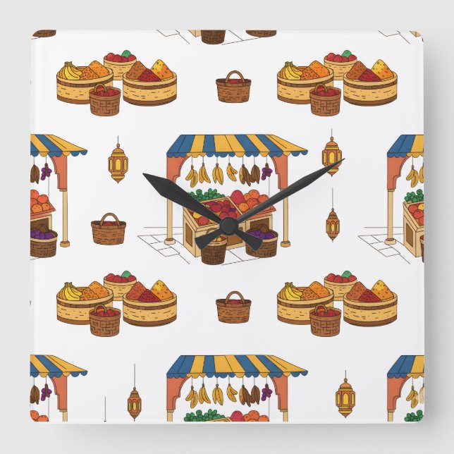 Relógio Quadrado Marché marocain & Fruits Motif (Frente)