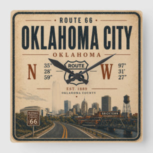 Relógio Quadrado Marco de Rota 66 da Cidade de Oklahoma