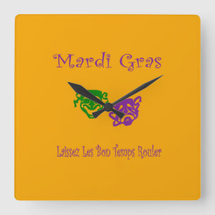 Relógio Quadrado Mardi Gras Mask Rouler