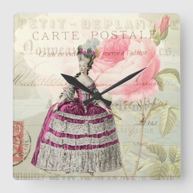 Relógio Quadrado Marie Antoinette French Accent Wall Clock (Frente)
