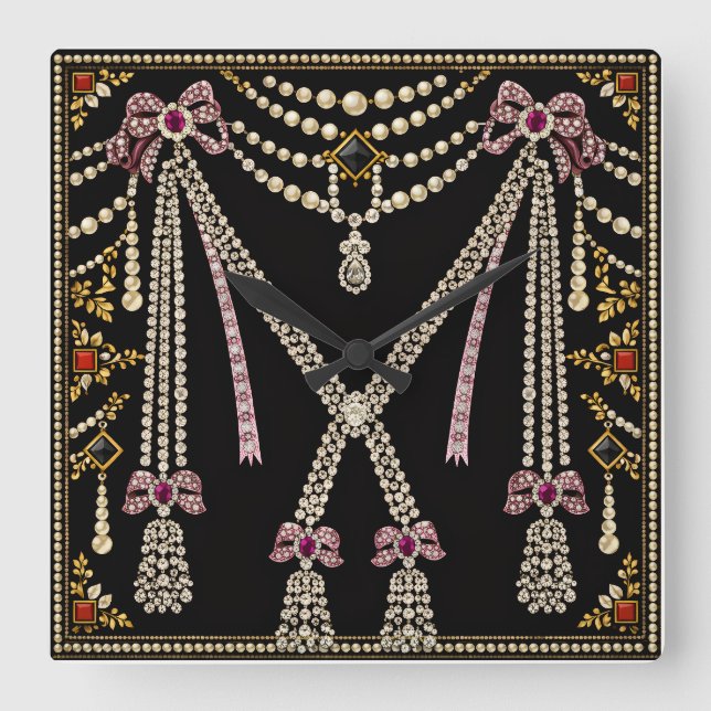 Relógio Quadrado Marie Antoinette French Inspired Design Bejewelled (Frente)