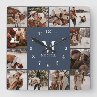 Relógio Quadrado Marinho de Colagem de Fotografias da Família Moder