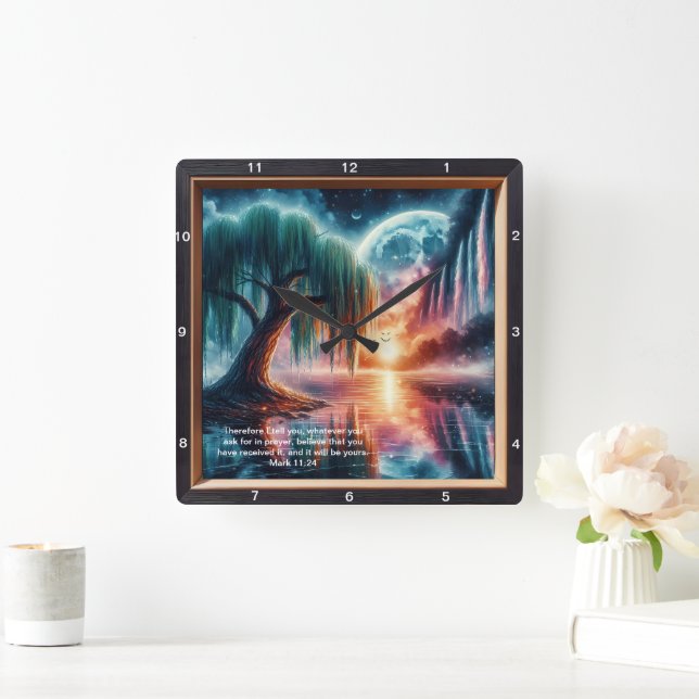 Relógio Quadrado Mark 11:24 Faith Afirmation: Custom Wall Art (Afir (Lar)