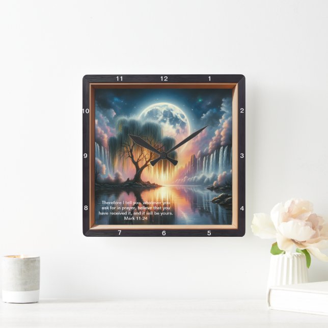 Relógio Quadrado Mark 11:24 Timepécia Inspiracional: Design persona (Lar)