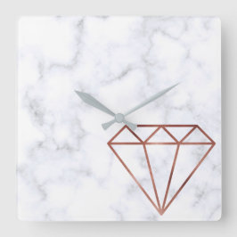 Relógio Quadrado mármore branco rosa de diamante branco elegante