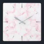 Relógio Quadrado mármore elegante, cor-de-rosa-rosa-branco-pastel<br><div class="desc">design de mármore branco e rosa,  na moda e pintinho.</div>