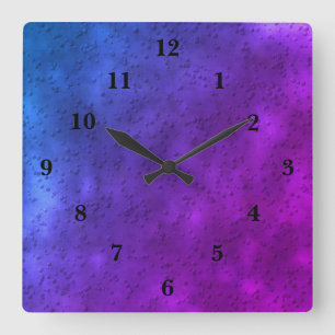 Relógio Quadrado Mármore-rosa-púrpura-azul, arco-íris