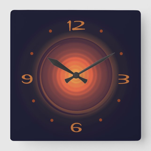 Relógio Quadrado Marrom profundo com centro de espiral Dourado>Reló (Frente)