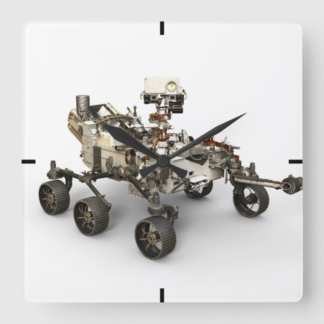 Relógio Quadrado Mars Perseverance Rover Em Fundo Branco. (Frente)