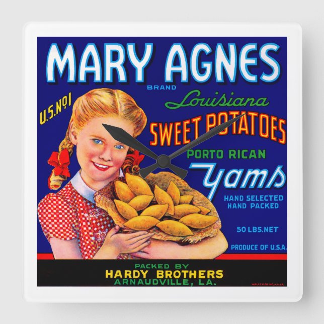 Relógio Quadrado Mary Agnes Louisiana Yams (Frente)
