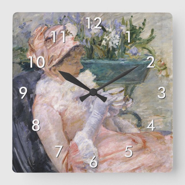 Relógio Quadrado Mary Cassatt - A Xícara de Chá (Frente)
