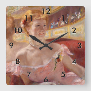 Relógio Quadrado Mary Cassatt - Mulher com Colar de Pérolas numa Lo