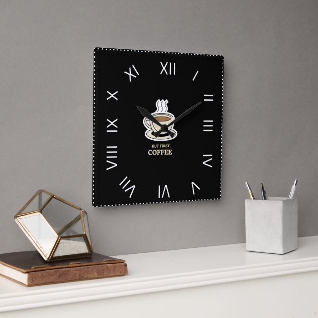 Relógio Quadrado Mas Primeiro, Café Engraçado, Café Engraçado (Escritório)