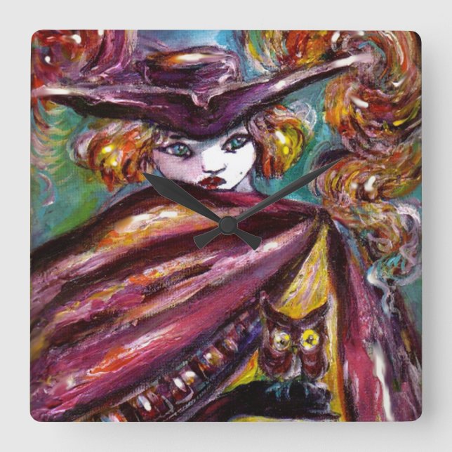 Relógio Quadrado Máscara FAUST/Misteriosa com Tricorn e Coruja (Frente)