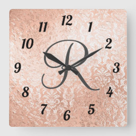 Relógio Quadrado Máscara Rosa Dourada Monogramada
