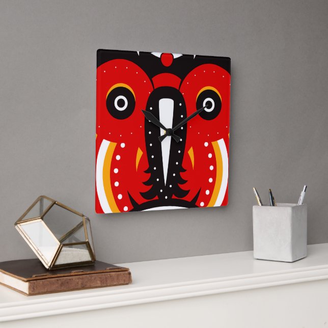 Relógio Quadrado Máscara Tribal de Tiki (Escritório)