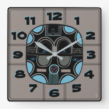 Máscara Tribal Moderna Africana em Cinza Azul