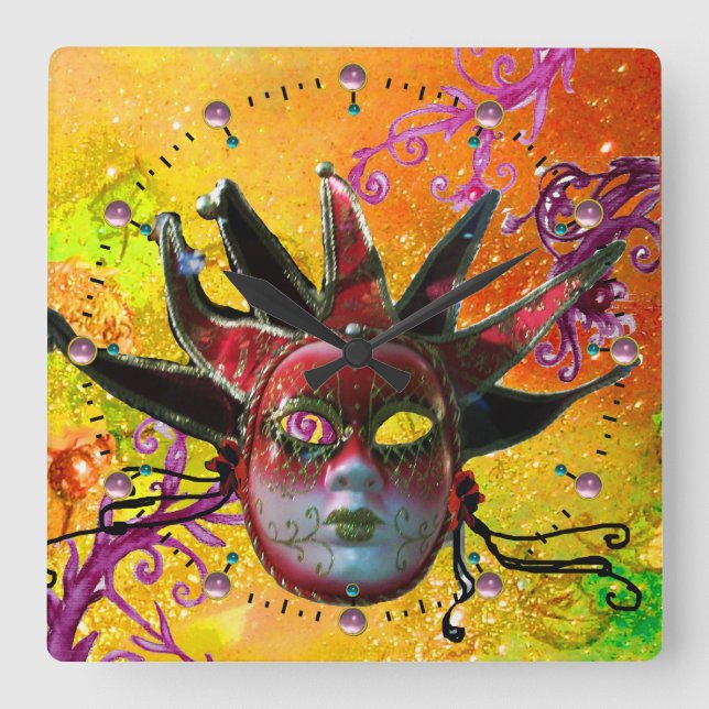 Relógio Quadrado MASCARADA de MÁSCARA NEGRA E VERMELHA, amarelo (Frente)