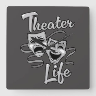 Relógio Quadrado Máscaras de Comédia e Tragédia da Vida em Teatro
