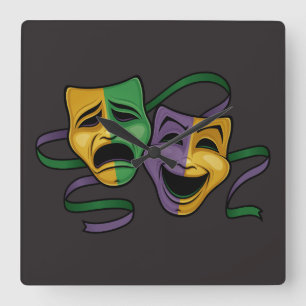 Relógio Quadrado Máscaras Teatrais Festivas de Mardi Gras Felizes e