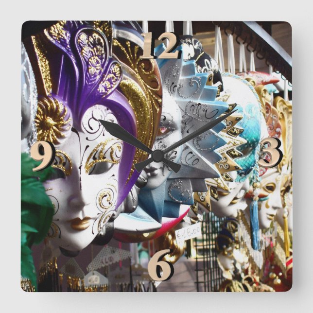 Relógio Quadrado Máscaras venezianas 1 (Frente)
