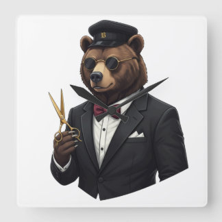 Relógio Quadrado Master Barber Bear Luxury Wall Clock - Barber Shop