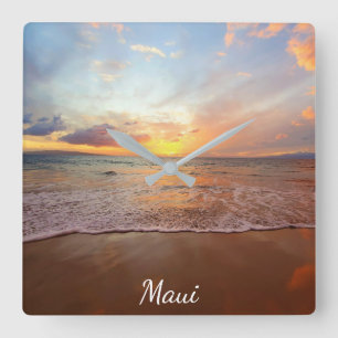 Relógio Quadrado Maui Beach Sunset Acryall Clock