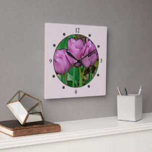 RELÓGIO QUADRADO "MAUVE TULIPS"