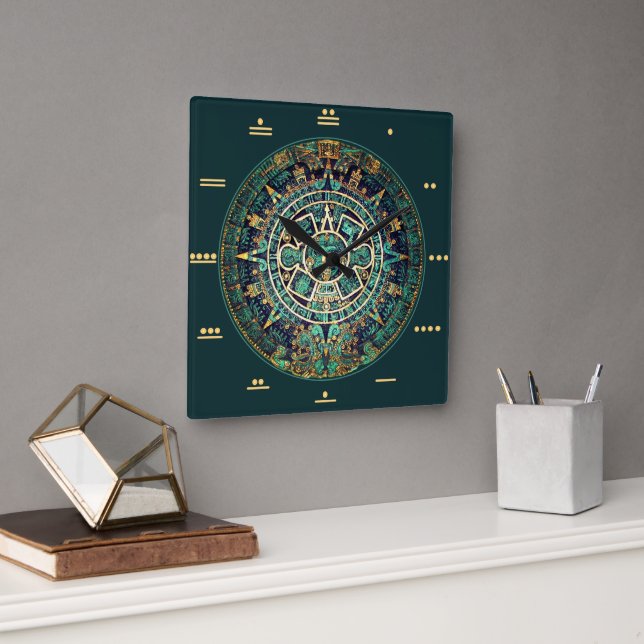 Relógio Quadrado Mayan Calendar Clock with Mayan Numbers (Escritório)