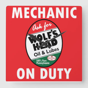 Relógio Quadrado Mechanic on Duty sign. Wolf Head Oil version