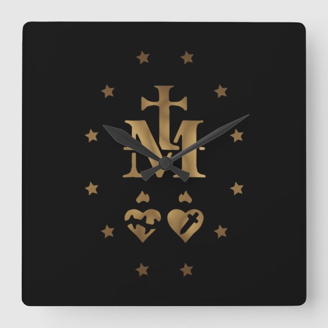 Relógio Quadrado Medalha Miraculosa, Medalha de Nossa Senhora da Gr (Frente)