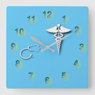 Relógio Quadrado Médico Caduceus