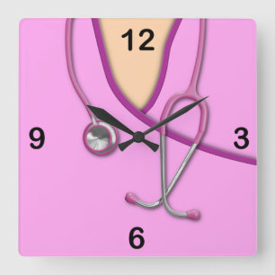Relógio Quadrado Médico cor-de-rosa esfrega
